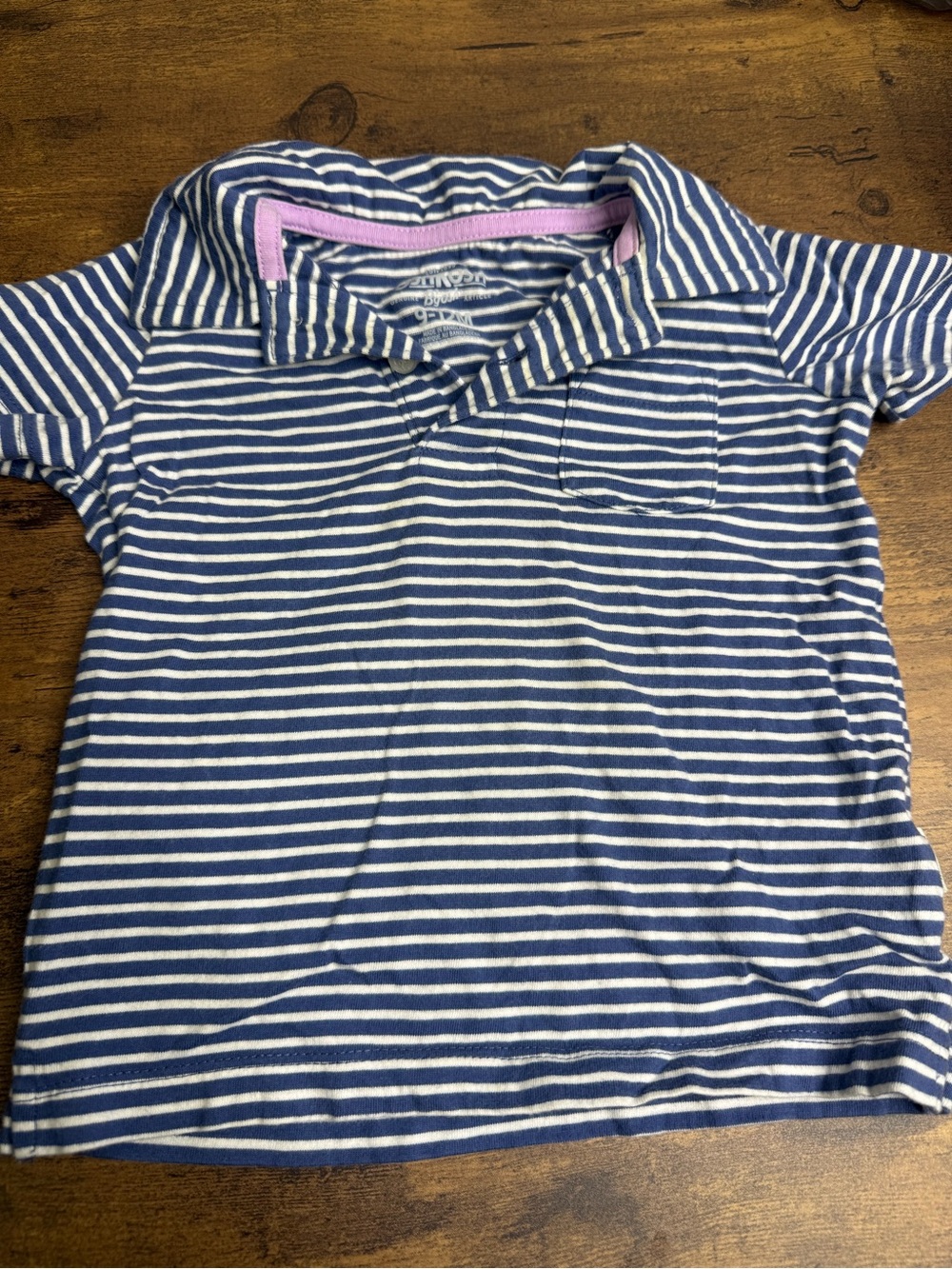⭐️5 for $20⭐️ OshKosh B'gosh Navy and White Striped Polo with Pink Trim 9-12M